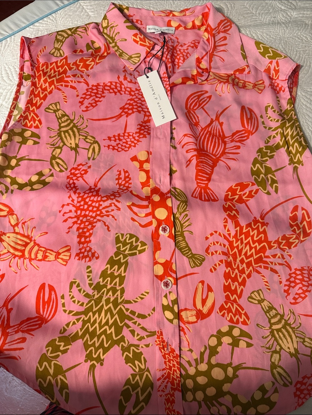Sleeveless Pink Lobster Print Blouse